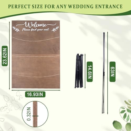 Wooden Wedding Seating Chart Board, Two Connectable Panels (23.7"×17"), 0.32" Thick, Foldable Design with Metal Stand, White Lace Ribbon, Floral Décor, and 20 Cards for Ceremony & Reception - Image 3
