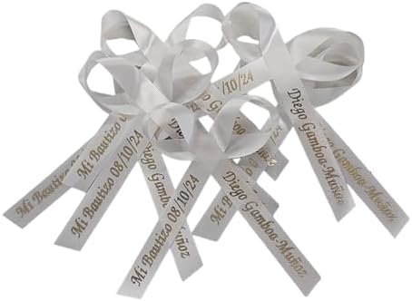 25 Personalized Ribbons Assesmbled Bows Bridal Shower Favor Party Favors Custom Wedding Ribbon Bridesmaid Memorial Ribbons Funeral Baby Invitations Mis XV años Quinceanera (White) - Image 6