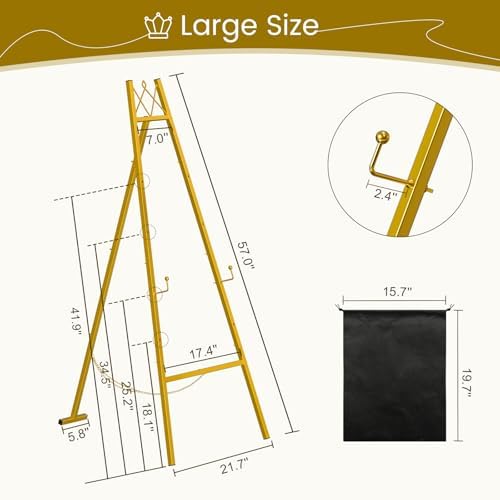 57" Gold Easel Stand for Sign, Heavy Duty Metal Easel Display Stand with Adjustable Chain and Storage Bag, 4-Tier Height Adjustable Art Easel for Wedding Signs, Birthday Party - Image 3