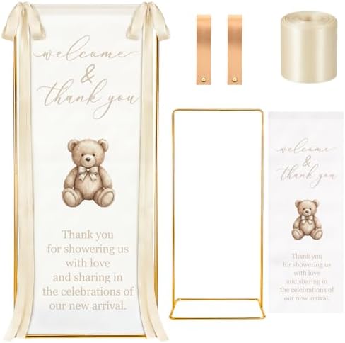 Baby Shower Welcome Linen Sign Stand with Satin Ribbon, Beige by Unknown