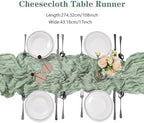 15 Pack Grey Green Cheesecloth Table Runner 9FT Rustic Sheer Table Runners 17x108 Inch Gauze Boho Runner for Wedding Bridal Baby Shower Birthday Party Table Decorations - Image 2