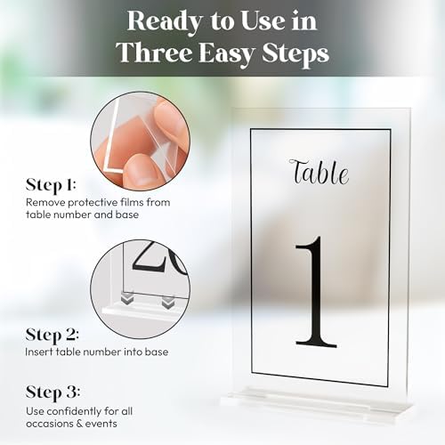 Acrylic Table Numbers 1-20 with Stand, Printed Black Font on 4x6 inch Acrylic, Clear Table Number Signs and Holders, Centerpiece for Events, Weddings, Reception, Party, Anniversary, and Decoration - Image 3