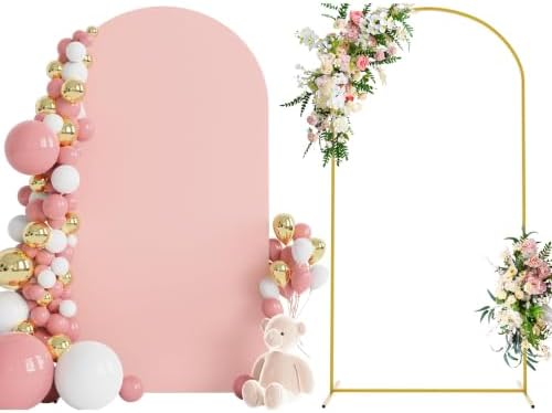 Wokceer 7.2FT Arch Backdrop Stand and Cover Set,Arch with Pale Pink Cover by Wokceer