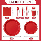 Red Party Supplies for 50 Guests, 350 Pcs Paper Plates and Napkins Set with Cups, Knives, Forks & Spoons, Thickened Decagonal Plates for Christmas Holiday Party Birthday Celebration - Image 4