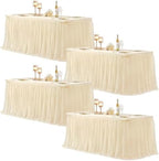 Champagne Table Cloths for 6 Foot Rectangle Tables, Tulle Table Skirt for Rectangle Table 6 ft Fitted Table Cover Desk Skirt Birthday Party Wedding Banquet Tablecloth Elastic Stretch Ruffle Tablecloth by LittleFunny
