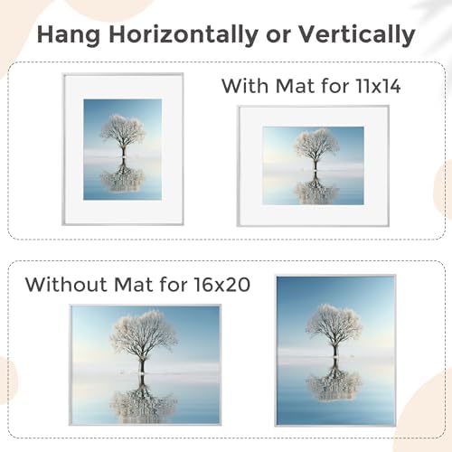 FLYJOE 16x20 Metal Picture Frame For Wall With Mat For 11x14, 16''x20'' Aluminum Photo Frames With Tempered Glass, Minimalist Modern Poster Frame Horizontally Vertically Set of 3, Silver - Image 4