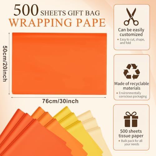 Qilery 500 Sheets Yellow Orange Tissue Paper for Gift Bags, 20 x 30 Inch - Image 2