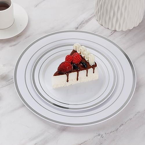 Goodluck 200PCS Silver Plastic Plates,Heavy Duty Disposable Silver Plates with 100 10.25 inch Dinner Plates and 100 7.5 inch Dessert Plates, Disposable Plates for Party, Holiday, Wedding (Pack of 2) - Image 6