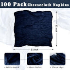 100 Pack Navy Blue Cheesecloth Napkins Washable Set of 100 Navy Blue Cloth Napkins 21x21 Inches Rustic Boho Cotton Gauze Dinner Table Napkins for Wedding Bridal Baby Shower Summer Party Table Decor - Image 3