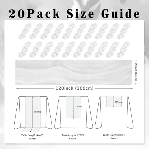 10FT 20 Pack White Cheesecloth Table Runner 20 x 120 Inch Long Rustic Gauze Cheese Cloth Table Runner for Wedding Bridal Baby Shower Table Decorations Boho Fabric Sheer Birthday Party Table Decor - Image 2