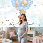 9x6FT Baby Shower Backdrop We Can Bearly Wait Blue Bear Hot Air Balloon Photography Background Newborn Baby Shower Party Decorations Banner Photo Booth Props - Image 4