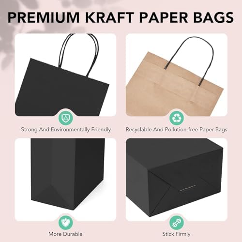 METRONIC 400 Pcs Black Paper Gift Bags with Handles 8x4.25x10.5 Inch Bulk - Image 5