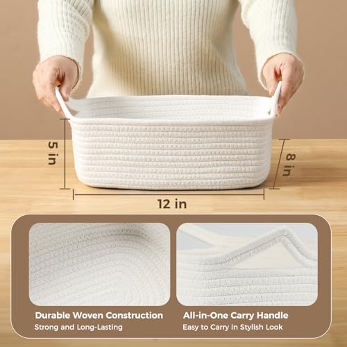 8 Pack Cute Woven Basket with Gift Bags and Ribbons, 12"x 8"x 5", Empty Decorative Gift Chest Box, Valentines Day Gifts Small Basket, Baby Gift Basket for Nursery, Cotton Rope Basket with Handles - Image 4