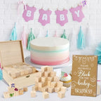 150 Pcs Brown Baby Shower Games Sign Kit, Including a Decorate Flower Game Sign 102 DIY Wooden Blocks 36 Acrylic Markers 10 Stencils 1 Storage Box, for Baby Shower Party Gender Reveal - Image 4