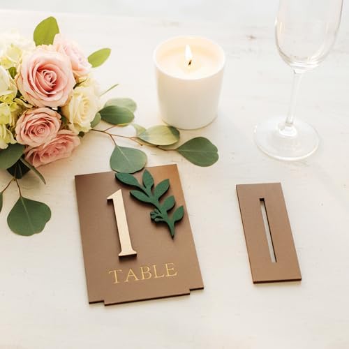 Wedding Table Numbers 1-20 with Holders, Elegant Wood Table Numbers with Eucalyptus Leaves for Wedding Reception, Centerpiece Decoration, Event, Party - Image 7