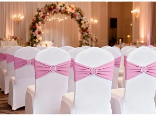 50 Pack Pink Chair Sashes, Light Pink Spandex Chair Bands for Wedding Gender Reveal Party Decor, Baby Pink Bows for Folding Chairs - Image 3