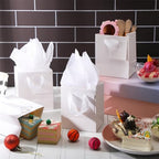 Qilery 50 Pcs Wedding Paper Gift Bags Bulk with Tissue Paper Small Gift Bags with Handle and Tags for Birthday Wedding 4th of July Party Business(White,4.7 x 2.4 x 3.9'') - Image 4