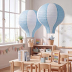 Meooeck 2 Pcs Hanging Hot Air Balloon Nursery Decor 15.7 Inch Paper Hot Air Balloon Centerpieces Reusable Paper Lanterns Set for DIY Craft Wedding Birthday Christmas Living Room Home, Blue White - Image 5