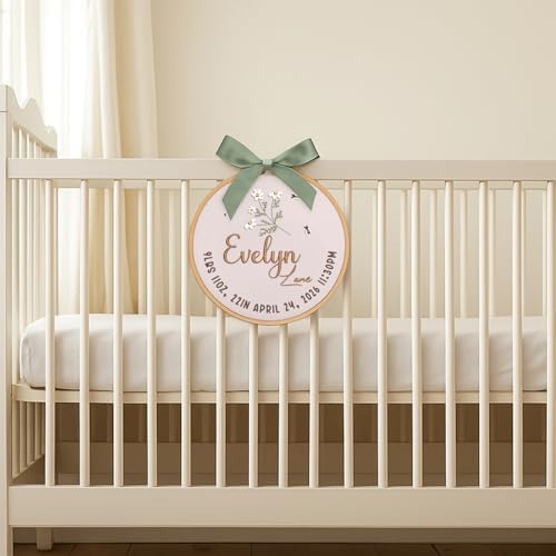 Embroidery Baby Name Sign, Personalized Welcome Baby Hoop Sign with Bow, Custom Baby Name Sign for Hospital, Infant Baby Shower Gifts New Parents (08) - Image 6