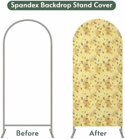 Yellow Summer Arch Backdrop Cover 7.2 ft Modern Bees Honeycomb 2 Sided Wedding Arch Covers Stretchy Backdrop Round Top for Birthday, Party, Baby Shower Decorations - Image 4