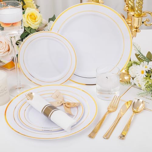 DaYammi 210PCS Gold Plastic Dinnerware Set for 30 Guests - Image 4