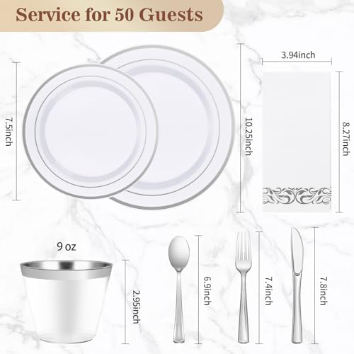 BESTVIP 350 PCS Disposable Silver Plates and Silverware Set for 50 Guests - Image 4