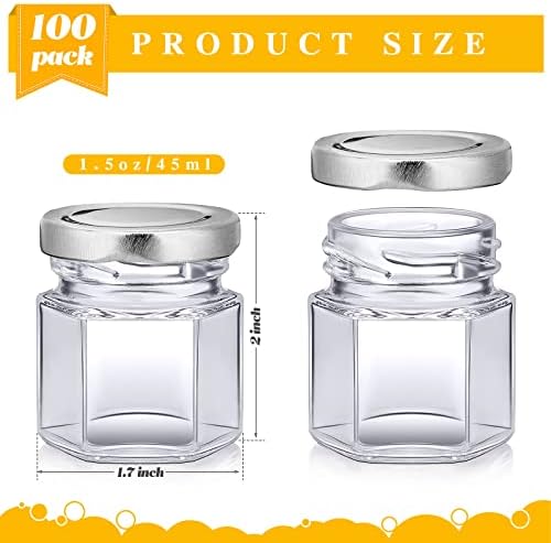 Nuogo 100 Pack 1.5oz Mini Hexagon Glass Jars Bulk Honey Jars, Silver - Image 2