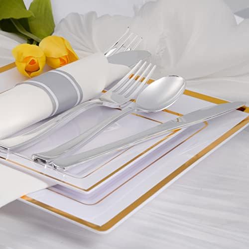 100Pack Pre Rolled Silver Plastic Silverware Sets - Image 2