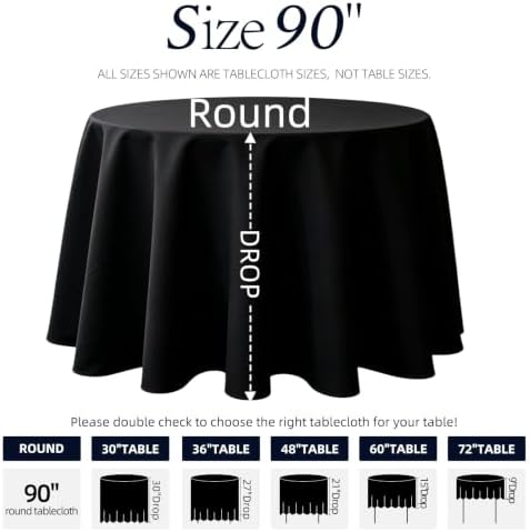 DRESSMAKER 10 Pack Round Tablecloth 90 Inch Black Cloth Fit 6FT Round Table - Image 3