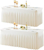 2 Pack Ivory Table Cloth for 6 Foot Rectangle Tables Spandex Fitted Tablecloth 6ft Stretch Table Covers Skirt Ivory Banquet Tablecloths Wrinkle Free Tablecloth for Party Wedding Birthday Event by Tao-GePartyDecorations
