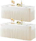 gogoparti 2 Pack Spandex Ivory Fitted Table Cloth for 8ft Rectangle Tables Ivory Stretch Tablecloth Banquet Table Covers Skirt Wrinkle Free Tablecloths for Parties Wedding by Gogoparti