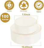 PULOTE 100PCS Ivory Plastic Plates - Cream Plastic Disposable Heavy Duty for Party & Wedding - Include 50 Each (Dinner & Dessert) Plates - Image 2