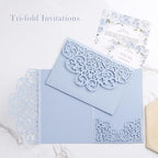 50 PCS Laser Cut Wedding Invitations Haze Blue Tri-Fold Personalized Invite - Image 6