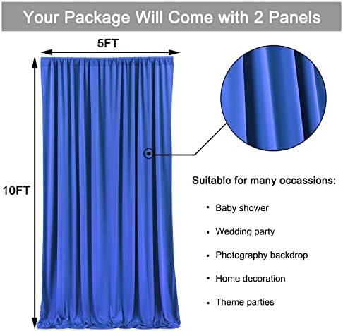 10ft x 10ft Wrinkle Free Royal Blue Backdrop Curtains for Party Stage Wedding Ceremony, Polyester Photography Backdrop Drapes Back Drop Cloth for Baby Shower,Rod Pocket Home Sliding Door Decoration - Image 5
