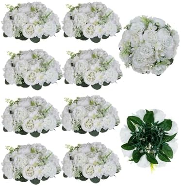 BLOSMON White Peony Flower Balls for Wedding Decorations: 10Pcs, 9.5 Inch by Blosmon
