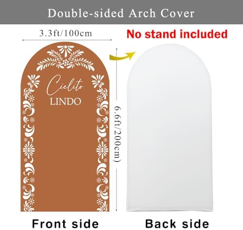 Mexican Baby Shower Party Arch Backdrop Cover 3.3x6.6ft Talavera Terracotta Style Stretchy Fitted Fabric Brown Boy Girl Arched Stand Spandex Photo Background Welcome Sign Decor - Image 2