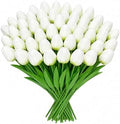 White Artificial Tulips for Vase, 48 Stems Faux Flowers for Wedding Centerpieces, White Tulip Bouquet for Bridal Shower & Reception, DIY Floral Arrangements, Home Decor by Livresse