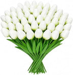 White Artificial Tulips for Vase, 48 Stems Faux Flowers for Wedding Centerpieces, White Tulip Bouquet for Bridal Shower & Reception, DIY Floral Arrangements, Home Decor by Livresse