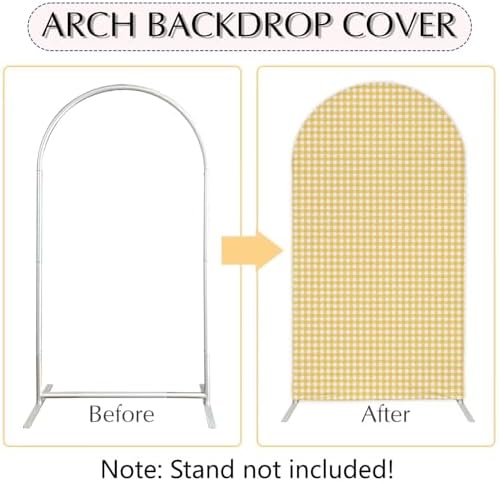 Ginger Yellow Checkered Arch Backdrop Cover 6.6FT Yellow Gingham Stretchy Spandex Arch Stand Cover for Birthday Baby Shower Ceremony Wedding Party Decoration (Only Cover) - Image 6