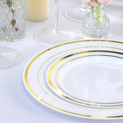 White Gold Rim Disposable Plates, 100Pcs Dinner 10.25" & Dessert 7.5" - Image 2