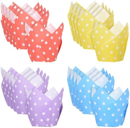 200 Pcs Decorative Tulip Cupcake Cases Polka Dot Cupcake Wrappers Liners Cup Cake Paper Wrappers Cute Colourful Muffin Liners Cases Birthday Party Baking Cups for Festival Anniversary by Unknown