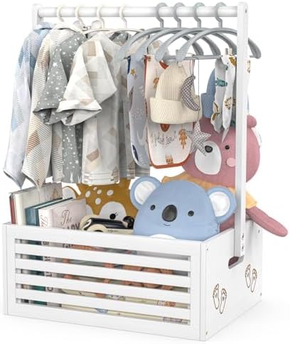 BAMBOOHOMIE Baby Shower Crate Closet, Baby Baskets with Hangers Handle, Baby Crate Box for Baby Shower, Welcome Gift Basket for Newborn Baby, Pregnancy Gift for New Parents (White, Large Size) by BAMBOOHOMIE