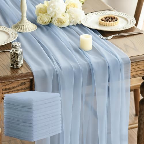 Sheer Chiffon Table Runner 35x120 Inches, Blue 12 Pack by LINNUO+HOURSE