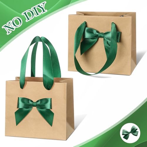 Honoson 50 Pcs Small Gift Bags with Handle 4 x 2.75 x 4.5 No DIY Mini Paper Bags Bulk with Bow Ribbon for Wedding Birthday Party Favor Baby Shower Guests(Green) - Image 2