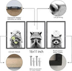 flowtorely Raccoon Bathroom Wall Art Decor Set of 3 16x11 Inch Black - Image 4