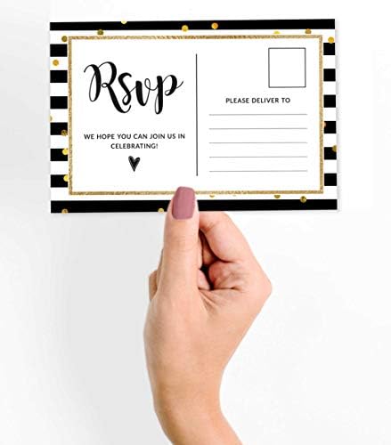 RSVP Postcards (Set of 50) 4"X6" Blank with Mailing Side,RSVP Reply Response Cards for Wedding Stripe & Gold Confetti Print Return Cards - Image 2