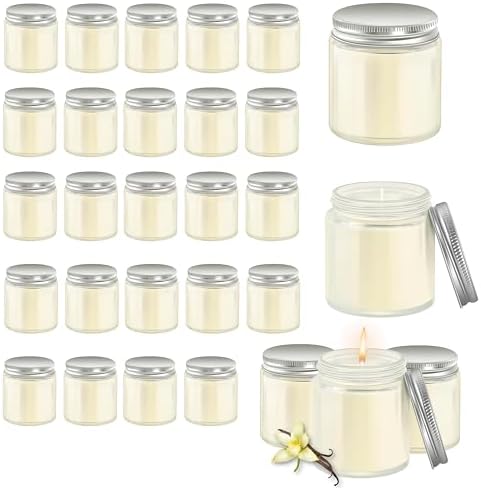 24 Pcs 4 Oz Mason Jar Candles, Vanilla Scented Soy Candles Bulk Set for Stress Relief and Relaxation, Great Favors for Wedding, Christmas, Housewarming Gifts (Silver, Vanilla, 24) by Unknown