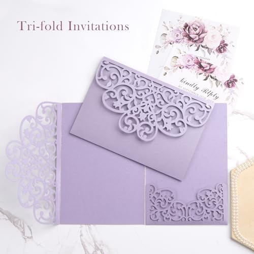 50 pcs Purple Wedding Invitations 5×7 Personalized Invitation with Envelope - Image 6