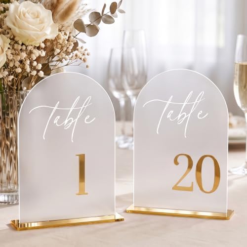 Frosted Arch Table Numbers 1-20 with Stands, Gold 3D Wedding Table Numbers by Unknown