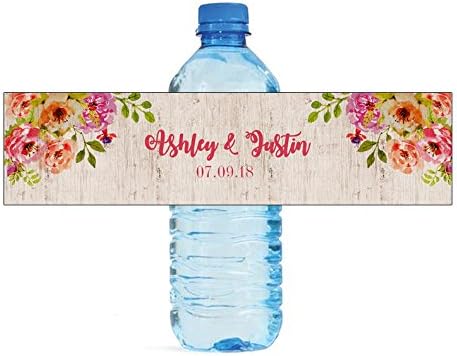 100 Bohemian Floral Wedding Anniversary Water Bottle Labels Engagement Party Birthday by DesignThatSign